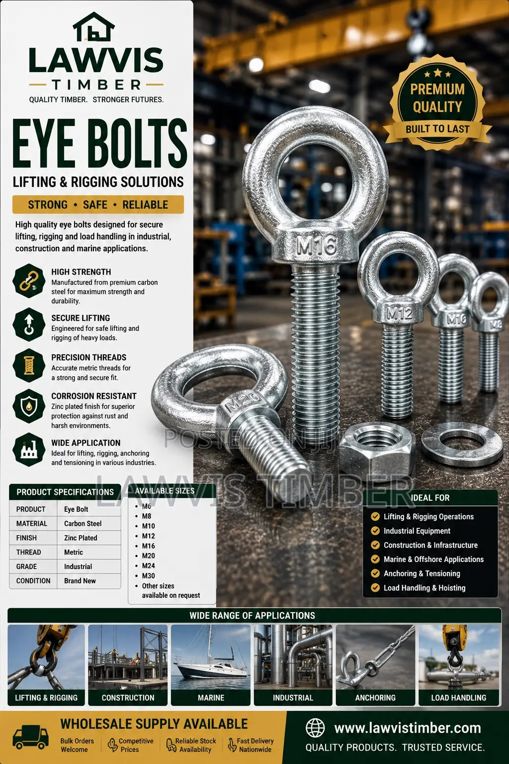 Premium Eye Bolts | Heavy-Duty Lifting Anchoring Hardware
