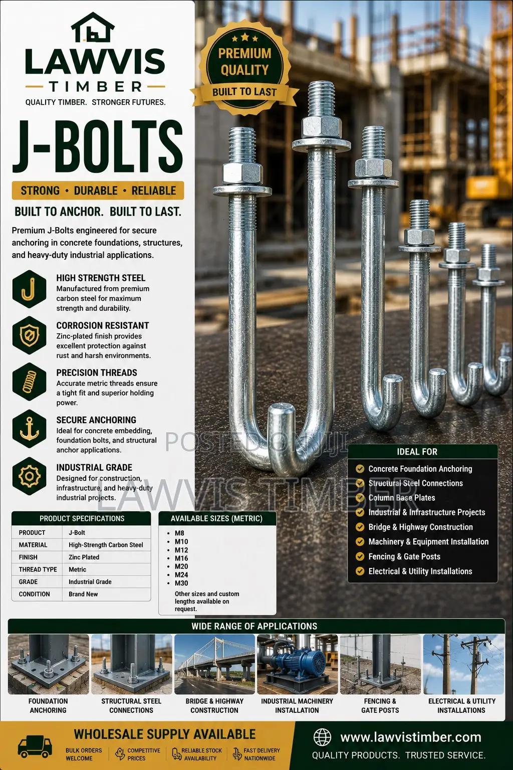 Premium J-Bolts | Heavy-Duty Foundation Concrete Anchor Bolts