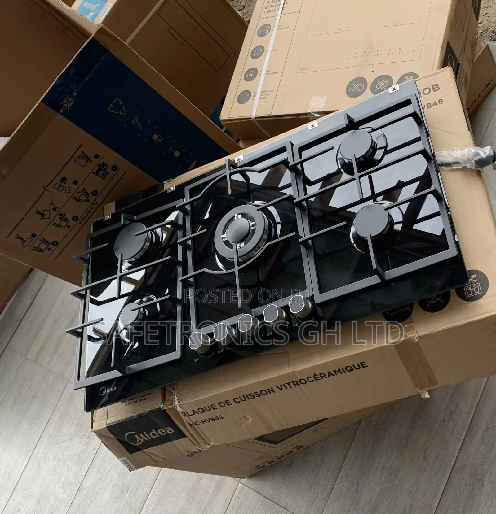 Zealous Sleek Midea 90cm Gas Hob – Black Glass 90GP095