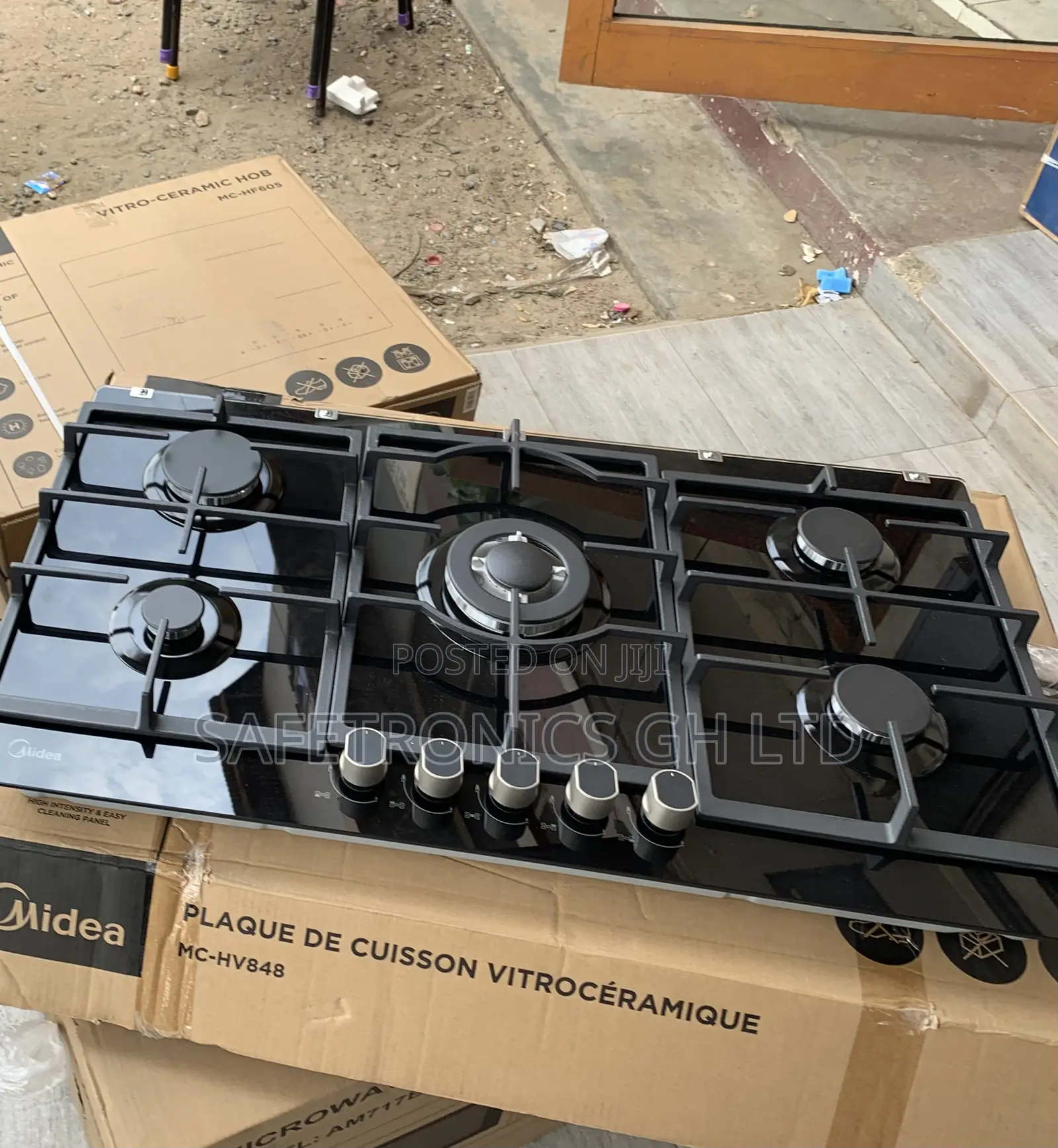 New Massive Midea 90cm Gas Hob – Black Glass 90GP095