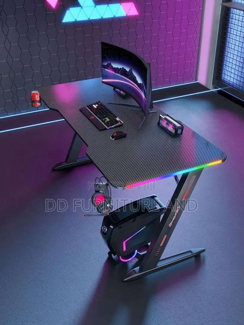 Z-Shaped Gaming Desk With RGB Light