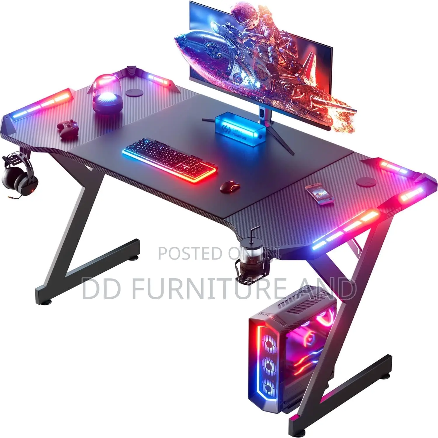 Z-Shaped Gaming Desk With RGB Light
