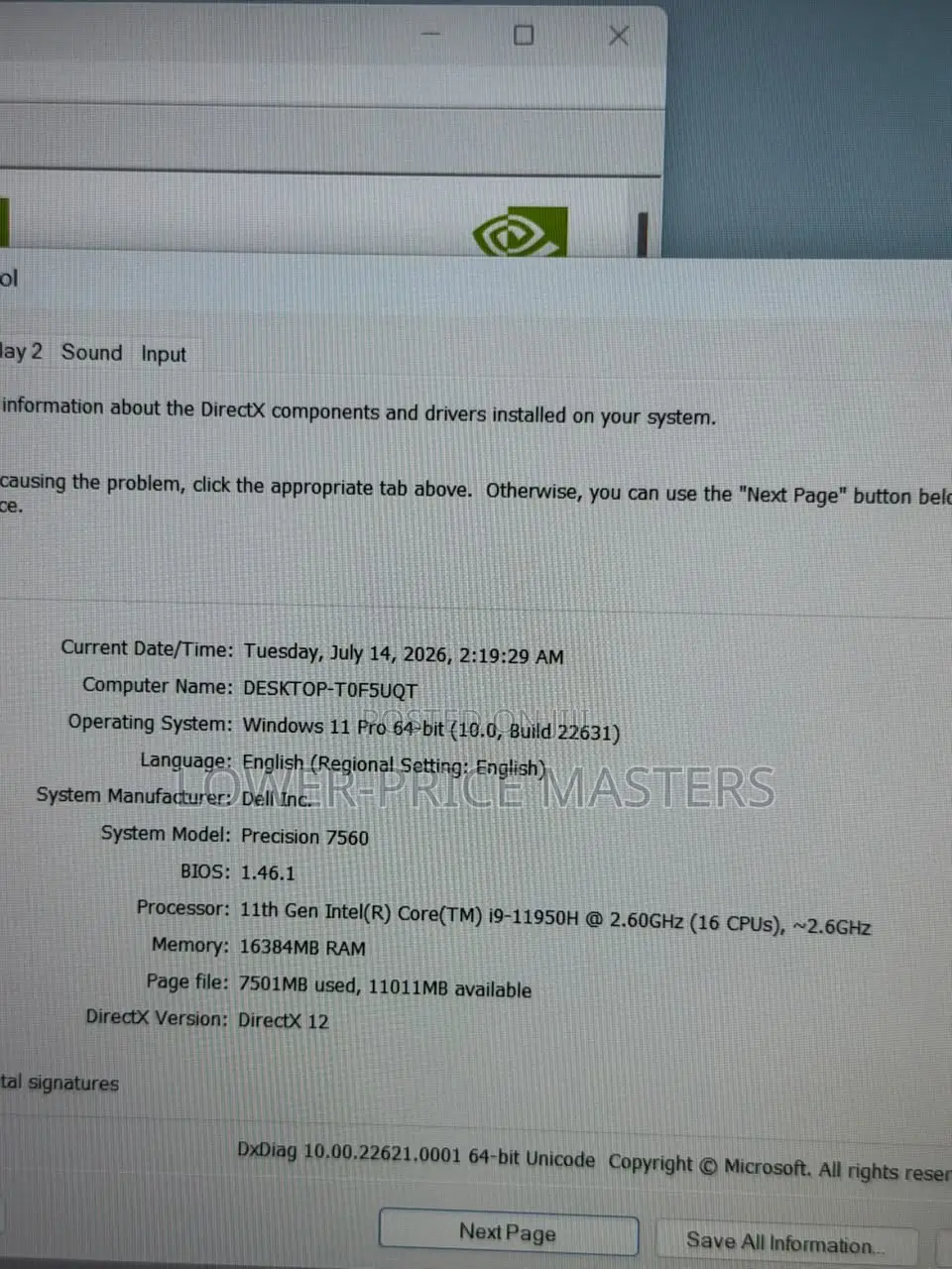 New Laptop Dell Precision 7560 16GB Intel Core i9 SSD 512GB