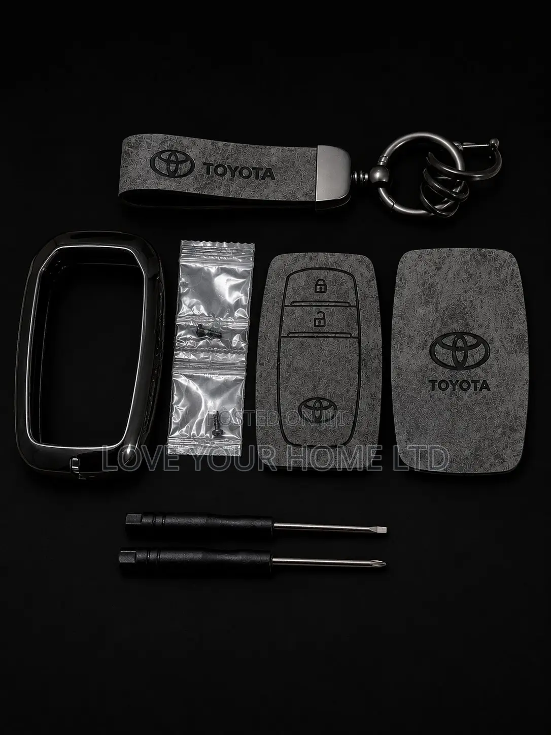 Smart Car Key Case Cover With Leather Keychain Screwdriver Kit