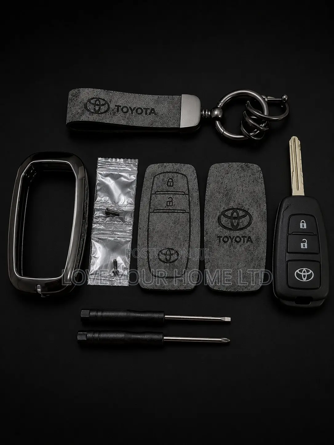 Smart Car Key Case Cover With Leather Keychain Screwdriver Kit