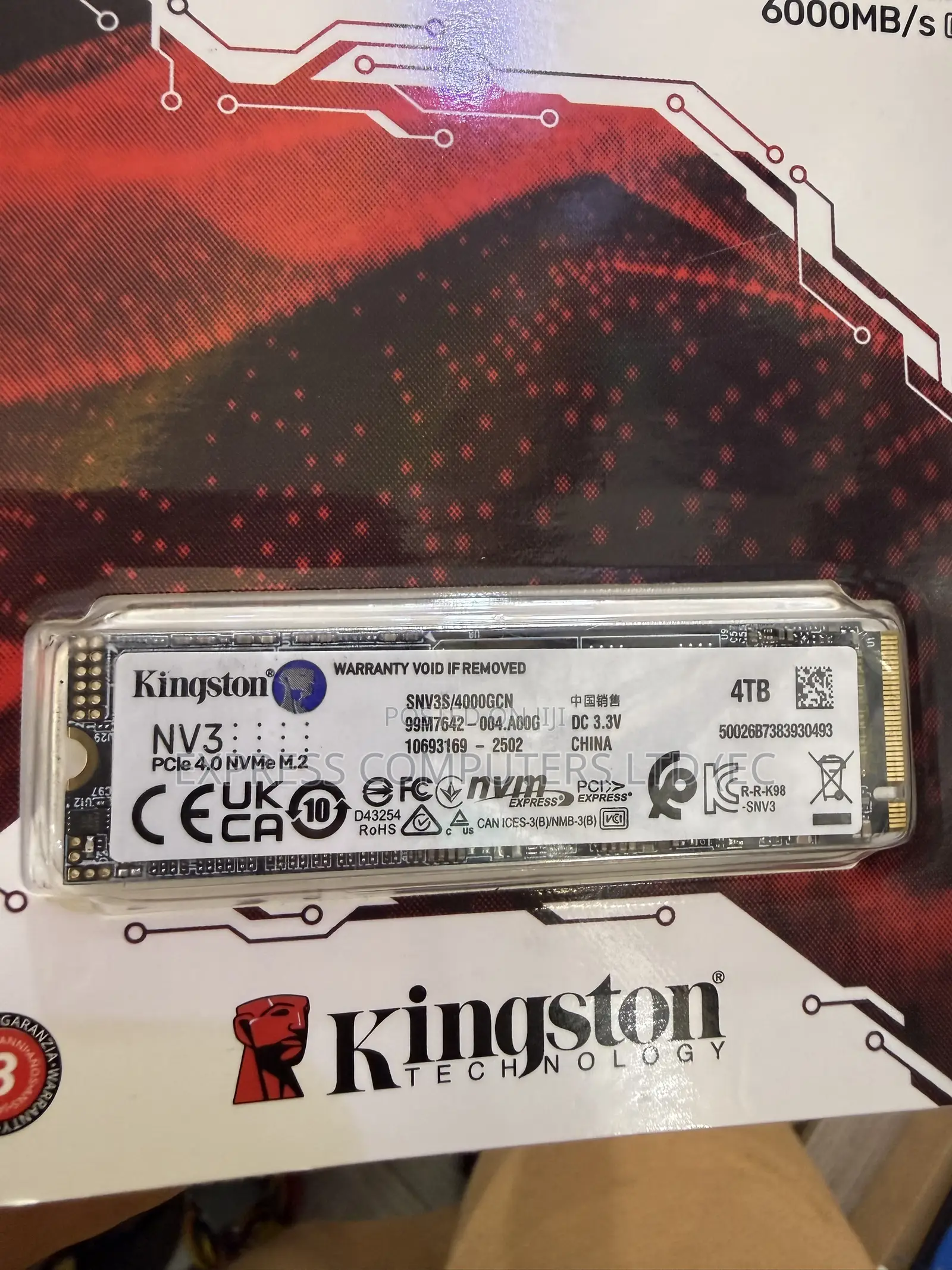Kingston NV3 Gen4 M.2 NVMe SSD 4TB PCIe 4.0 X4, Speed 6000 MB/s Drive