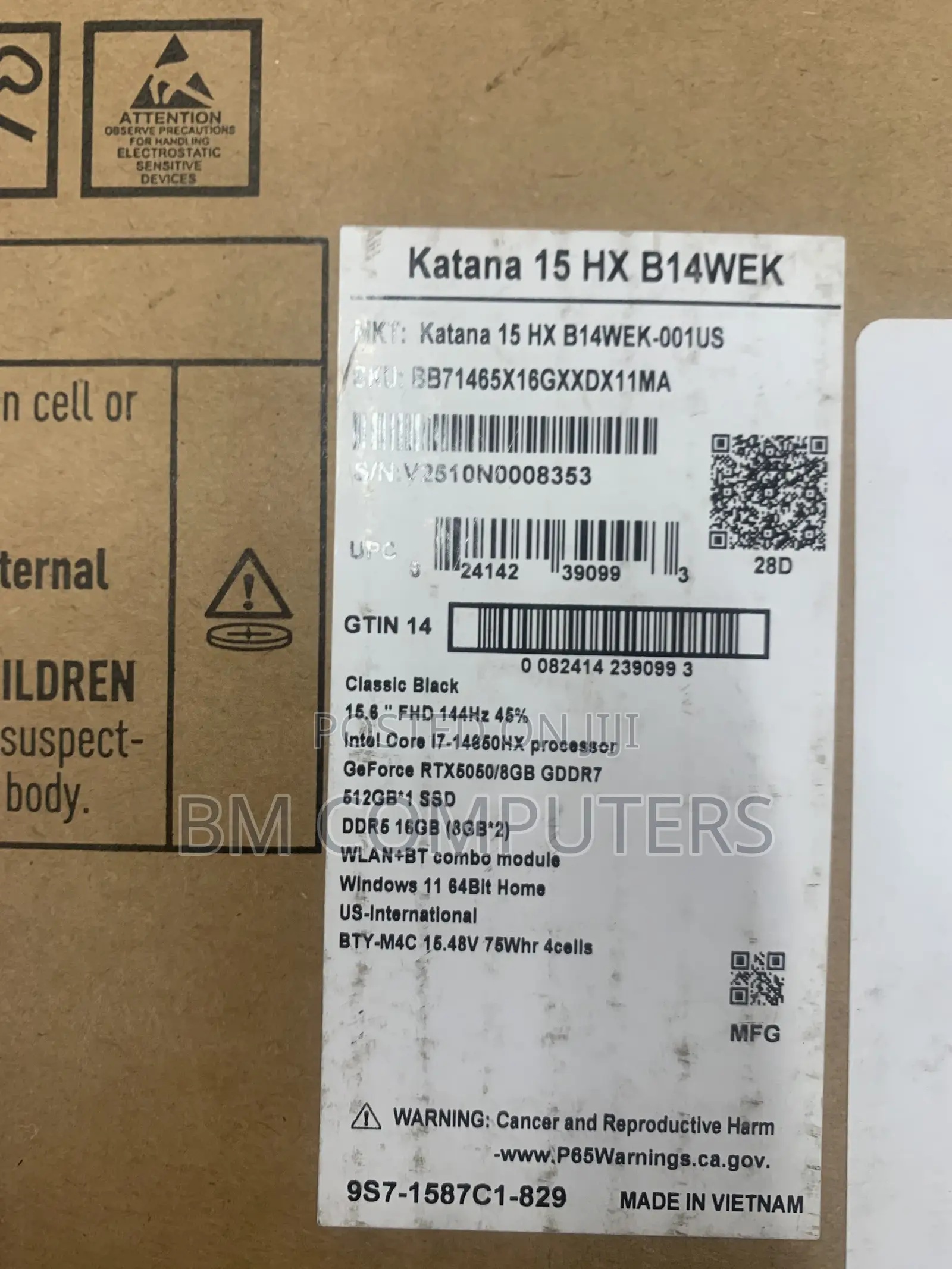 New Laptop MSI Katana 15 16GB Intel Core i7 SSD 512GB