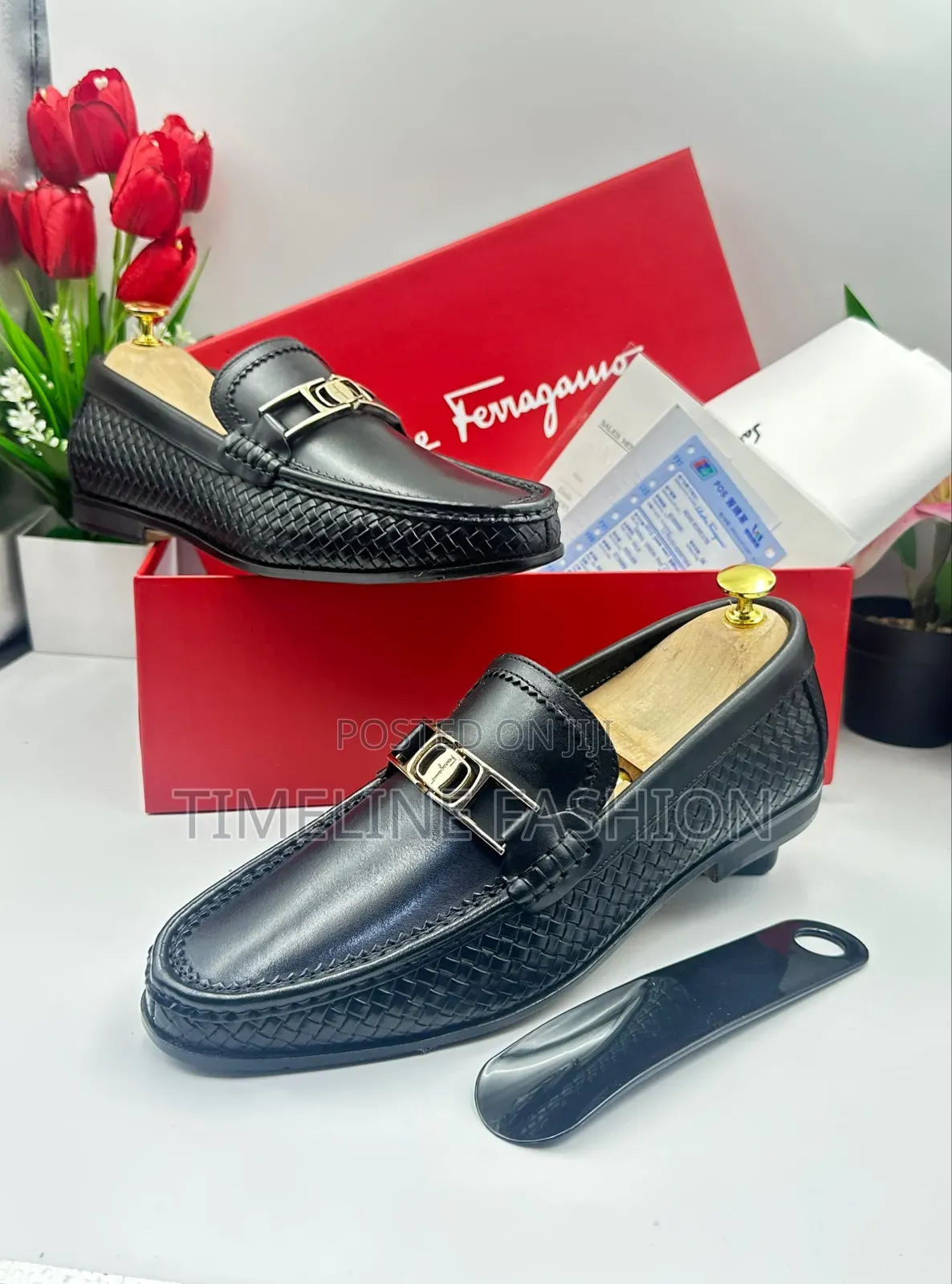 Quality Black Leather Ferragamo Men's Loafer Shoes
