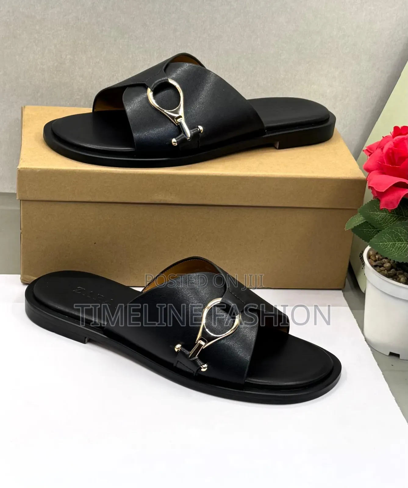All Black Zara Executive Men's Leather Slippers