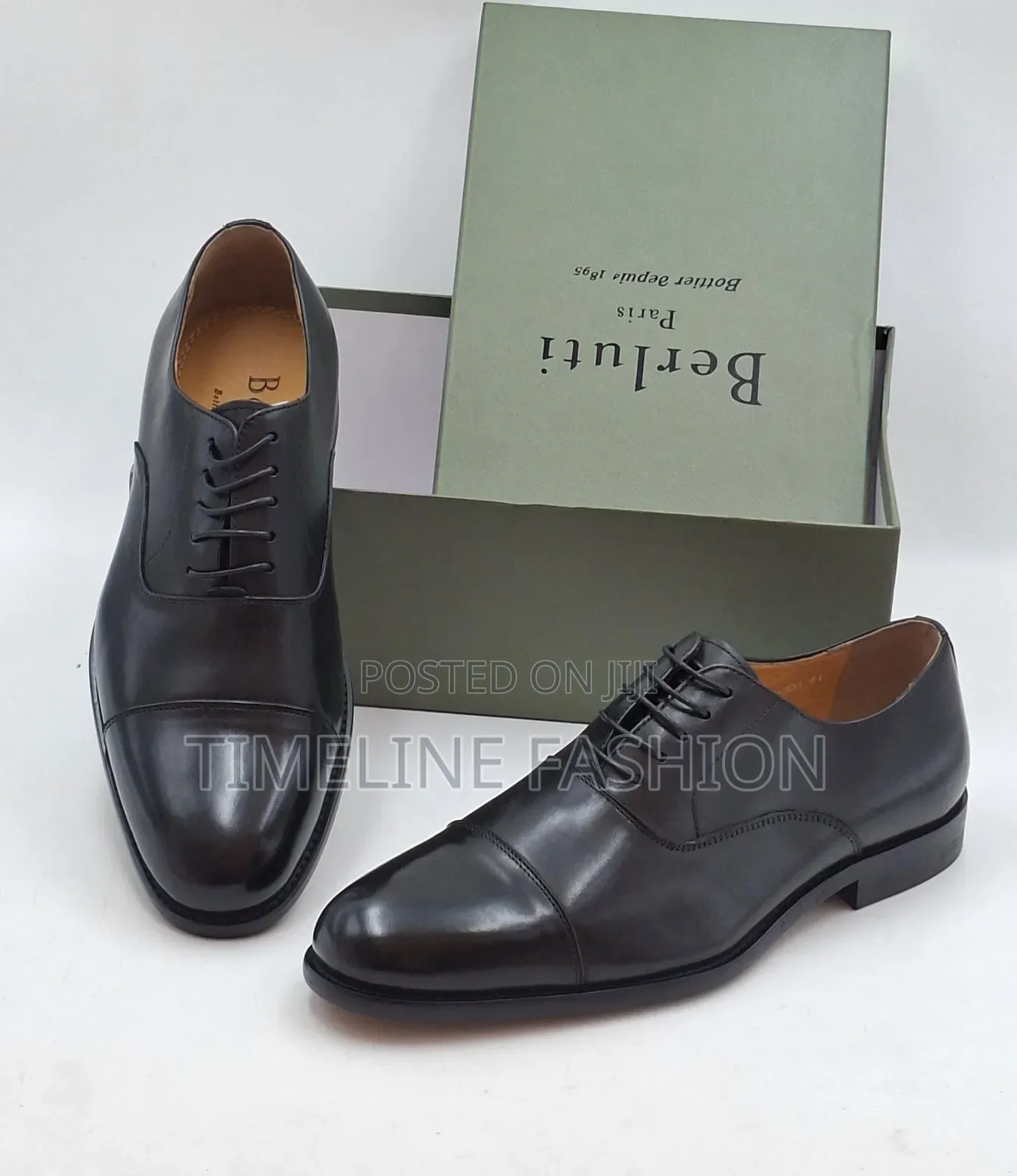 Genuine Leather Berluti Toe Cap Lace Up Shoes 39-46 Black