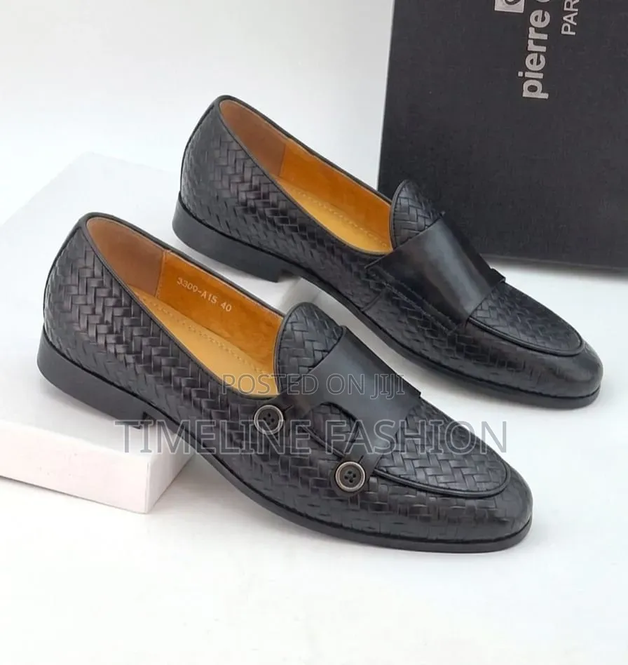 Pierre Cardin Executive Men's Black Leather Monk Strap Shoes
