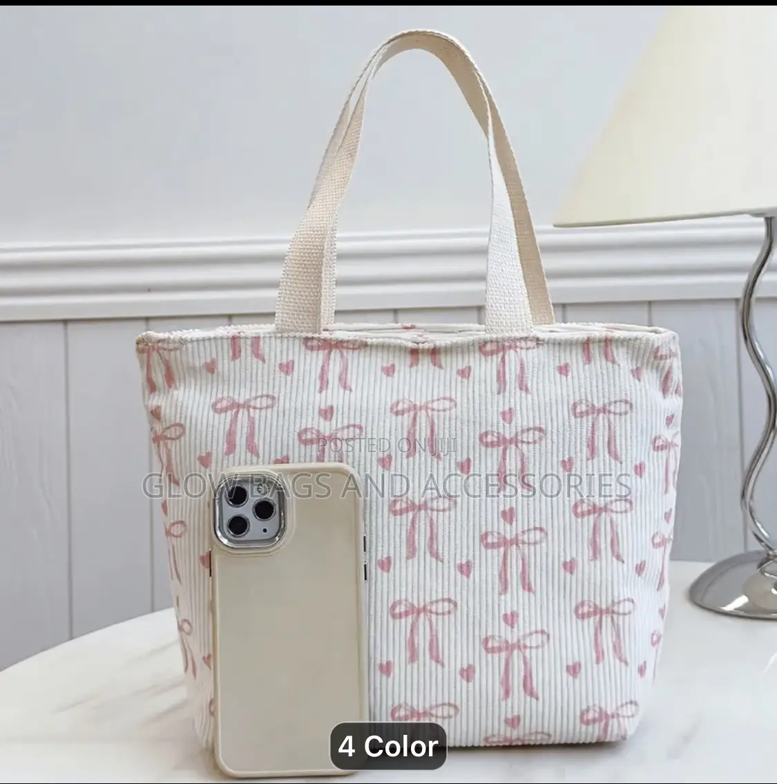 Pink Bow Corduroy Tote Bag for Ladies - Aesthetic