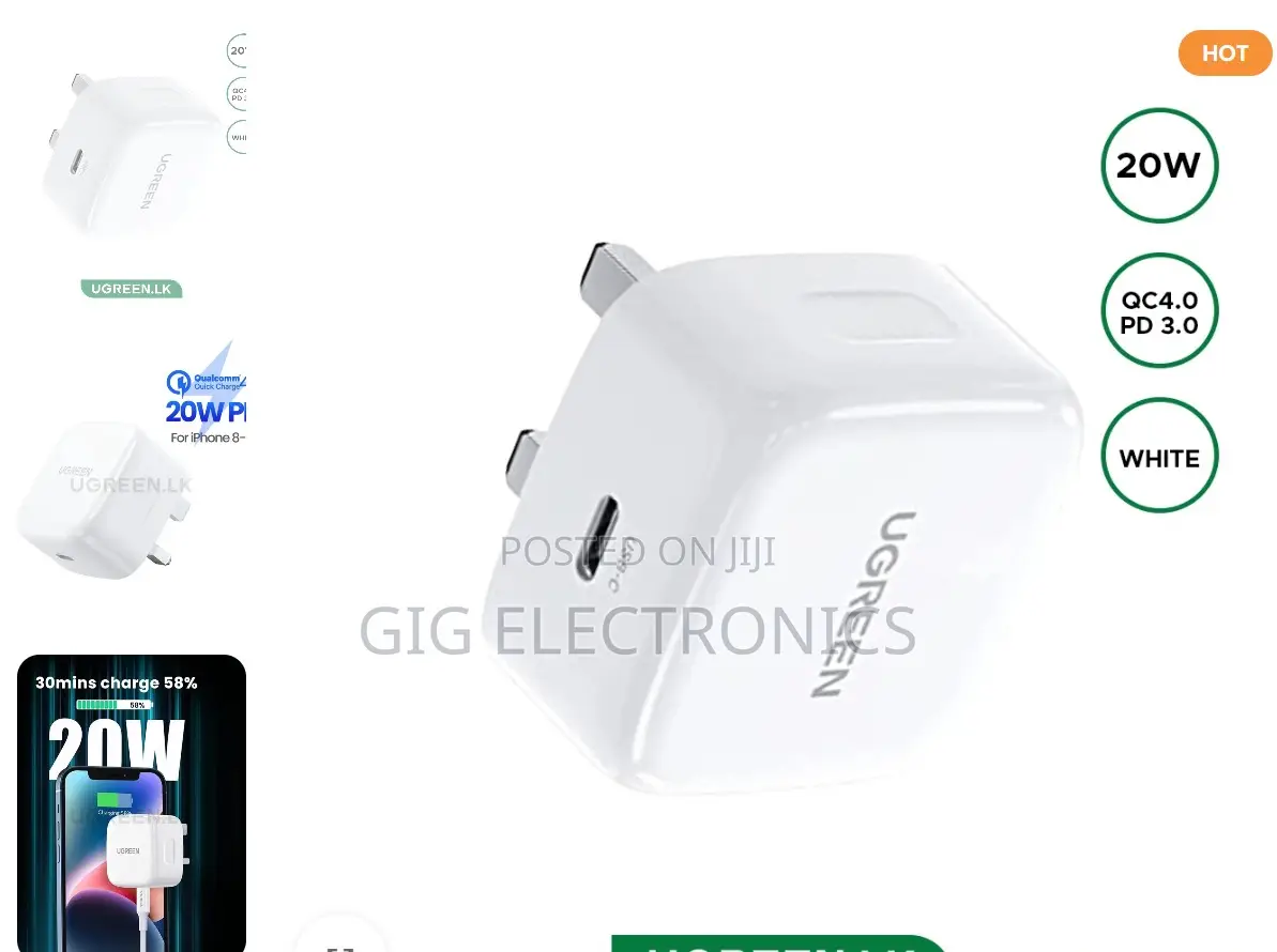 UGREEN 20W Type-C GaN Fast Charging Adapter UK (White)