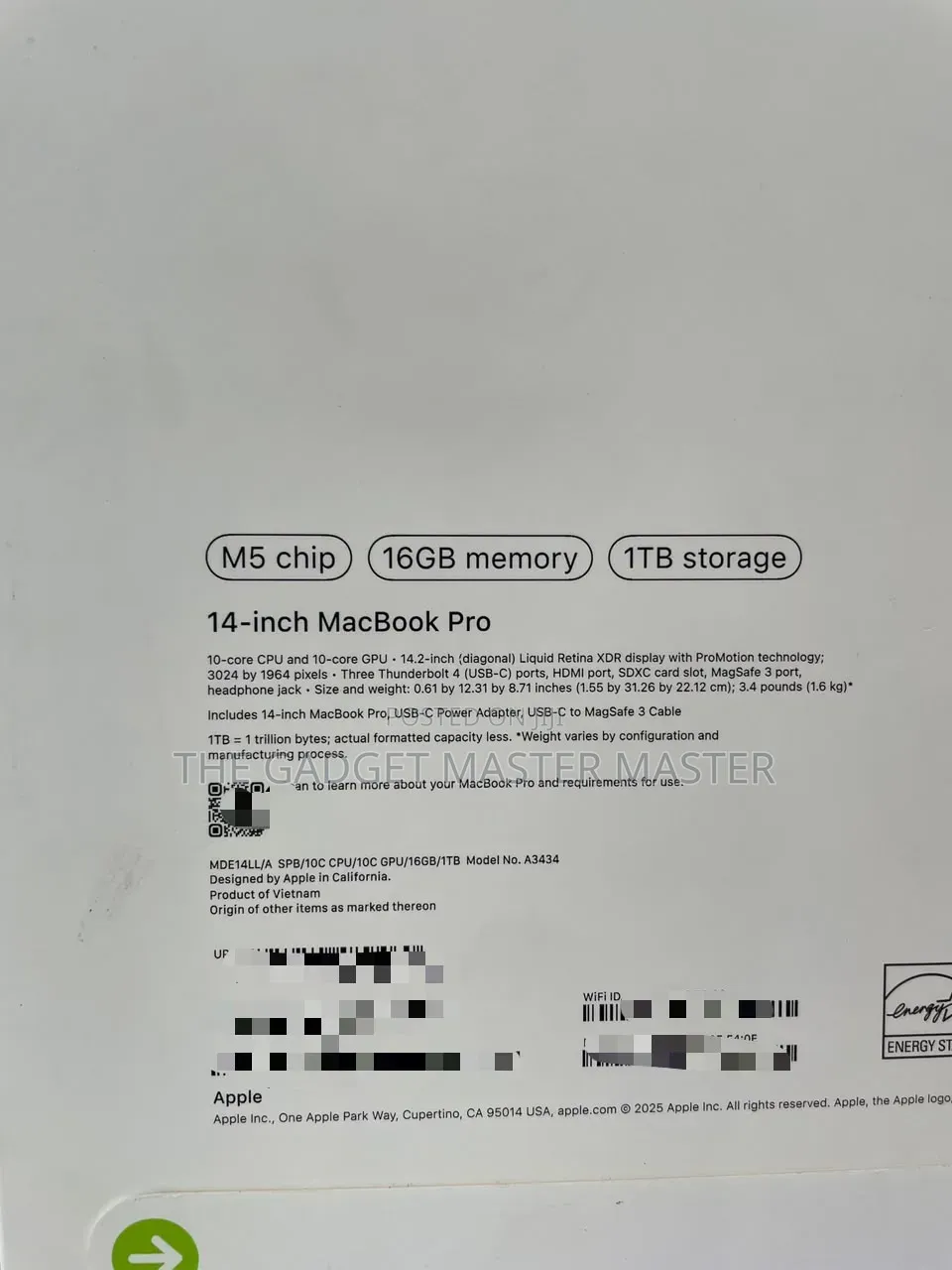 New Laptop Apple MacBook Pro 2025 M5 16GB Apple M5 SSD 1T
