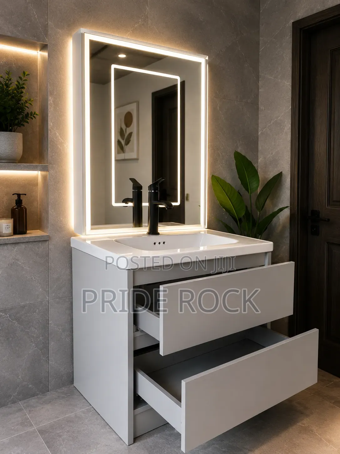 Cabinet Basin With Two Drawers and Led Mirror