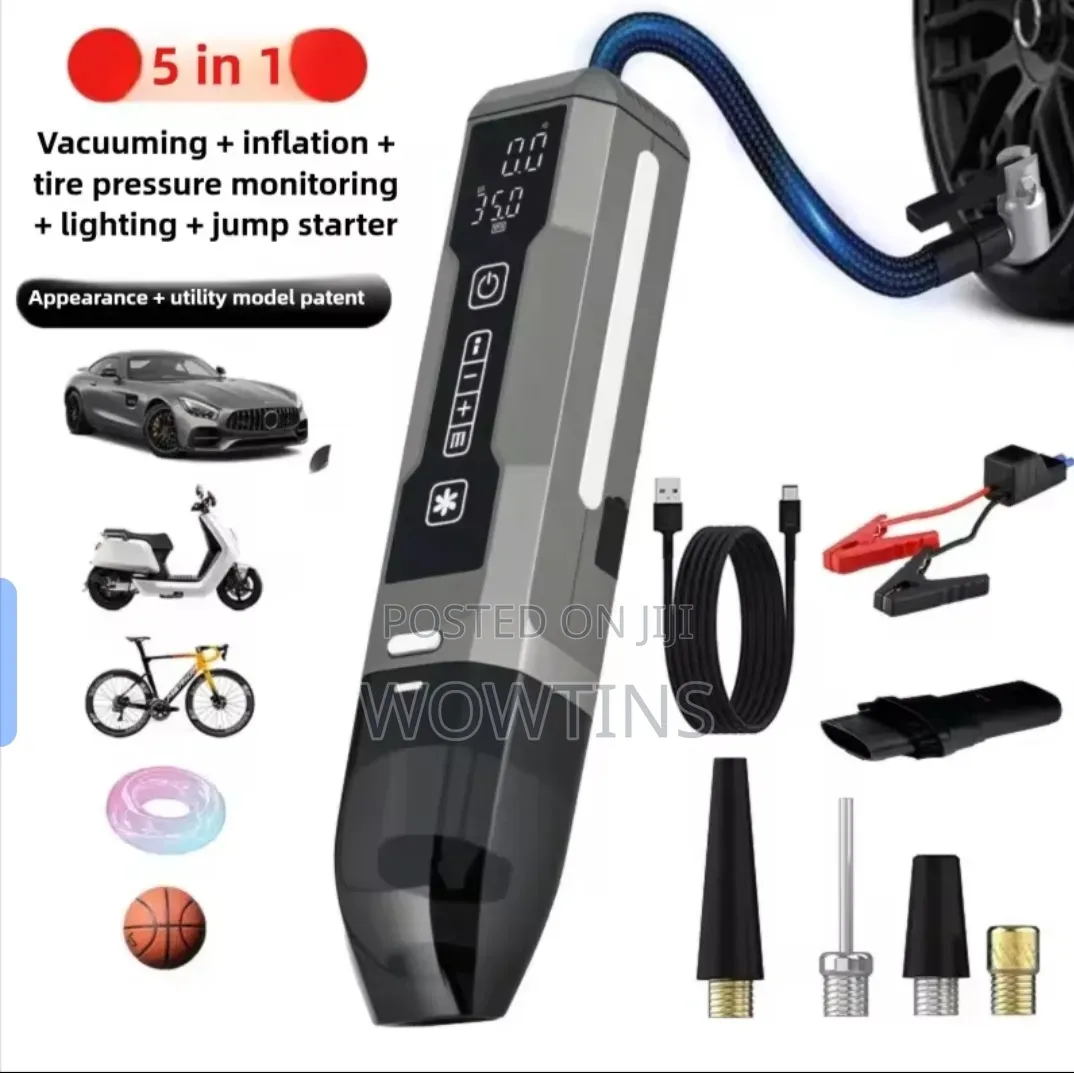 Multifunctional Vacuum Cleaner, Tire Inflator, Jump Starter Lighting