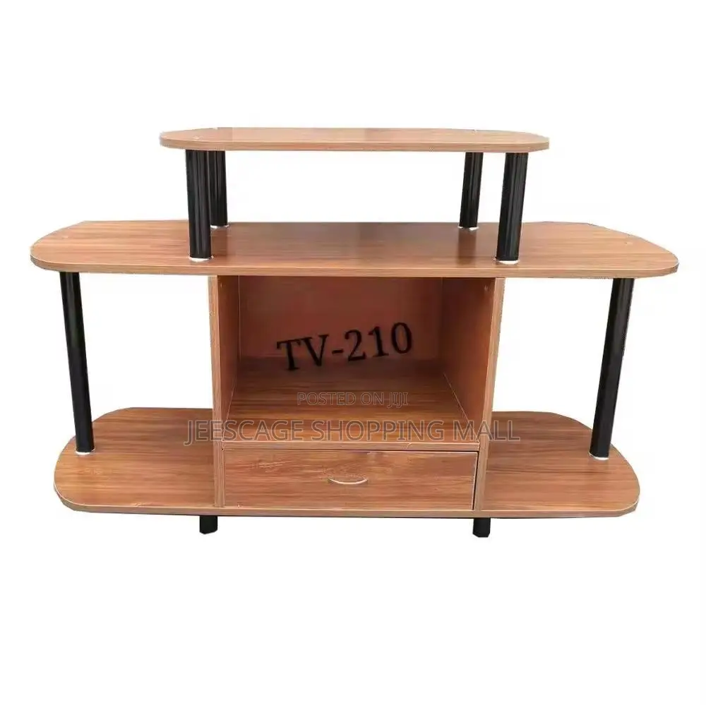 Multi-Tier Wood Grain TV Stand With Storage Cabinet and Shelves