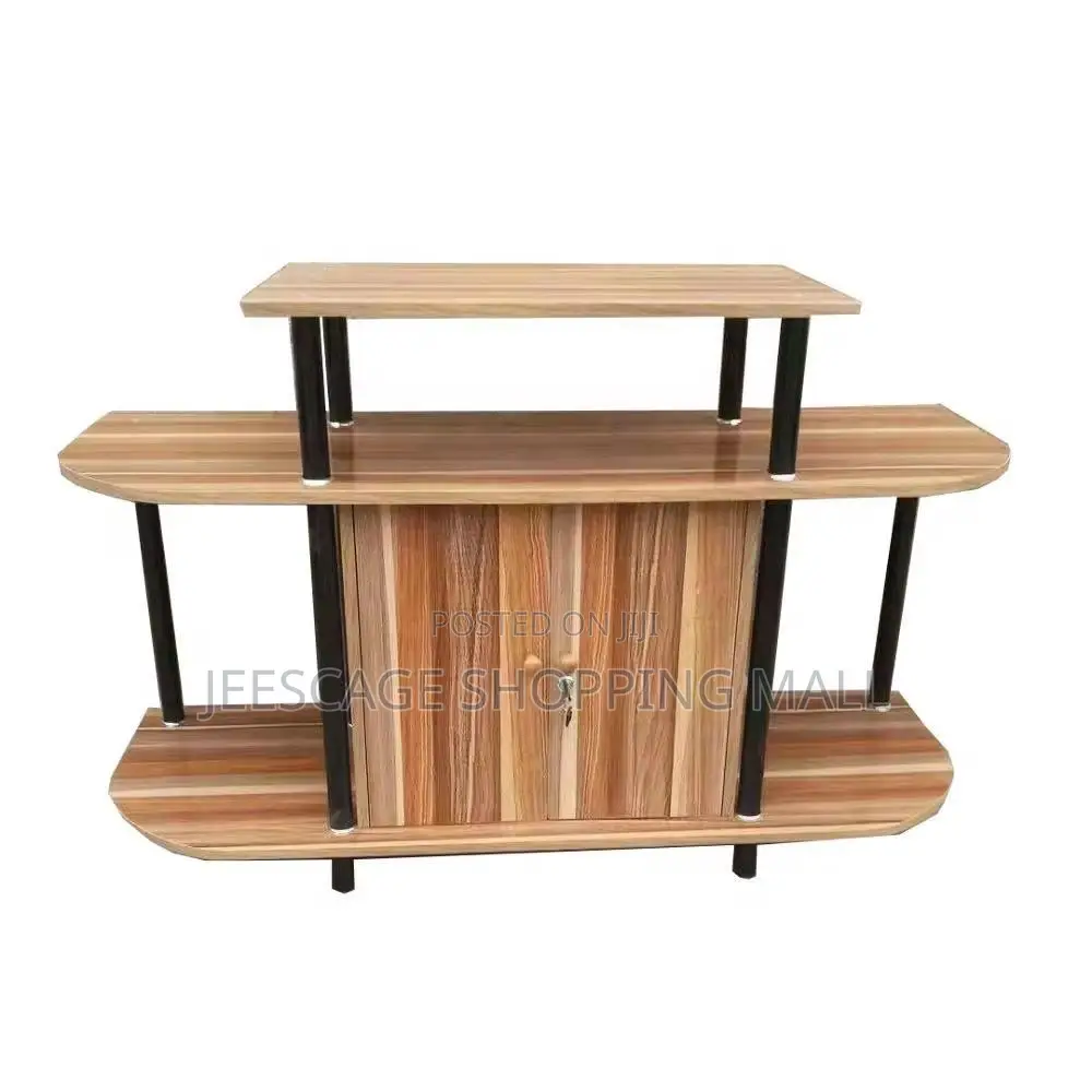 Multi-Tier Wood Grain TV Stand With Storage Cabinet and Shelves