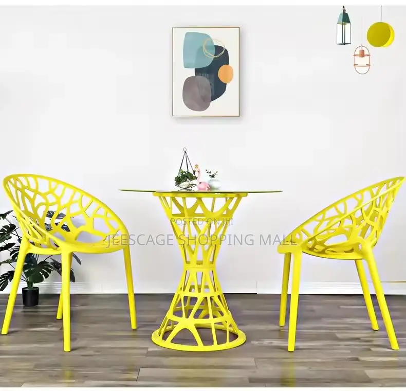 Modern Different Colors Geometric Bistro Dining Set With Glass Table