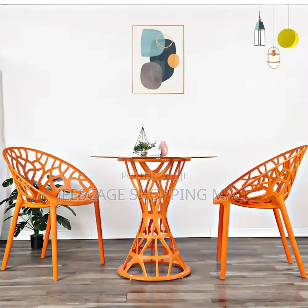 Modern Different Colors Geometric Bistro Dining Set With Glass Table