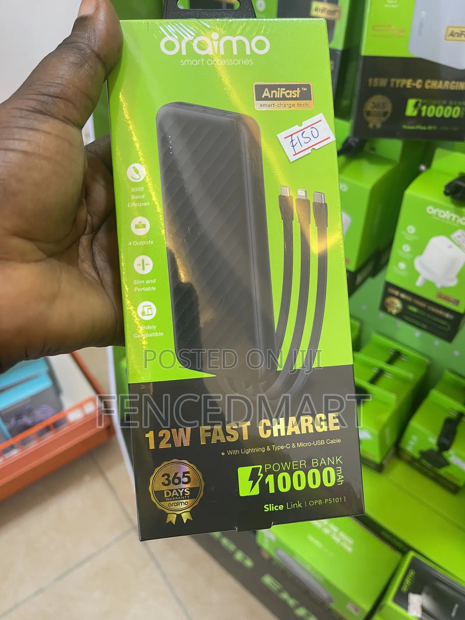 Oraimo Slice Link 10000mAh 12W Fast Charging Power Bank