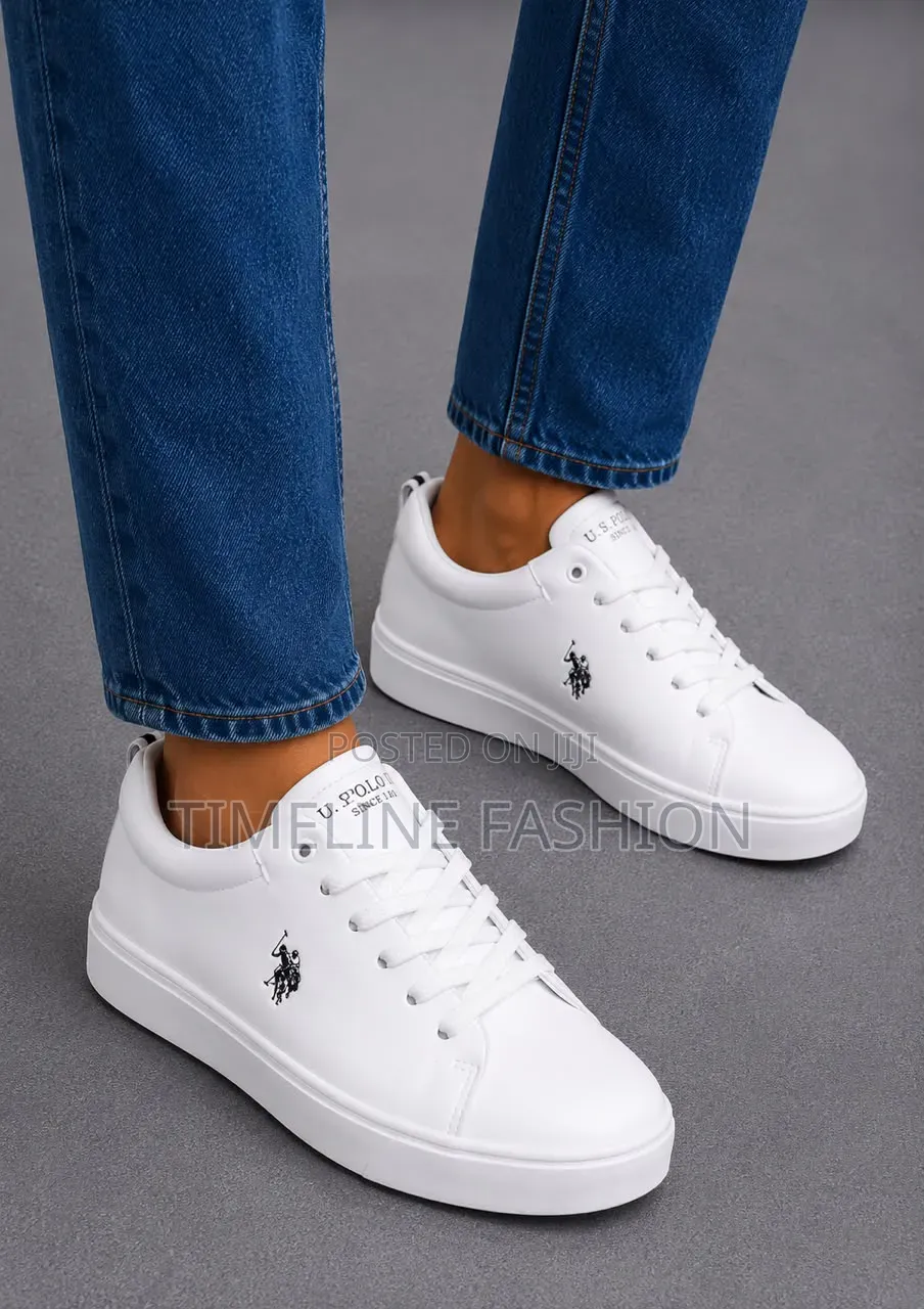 US Polo Leather All White Lace Up Sneakers