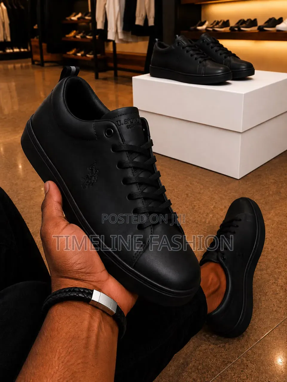 All Black Polo Men's Leather Sneakers 40-45