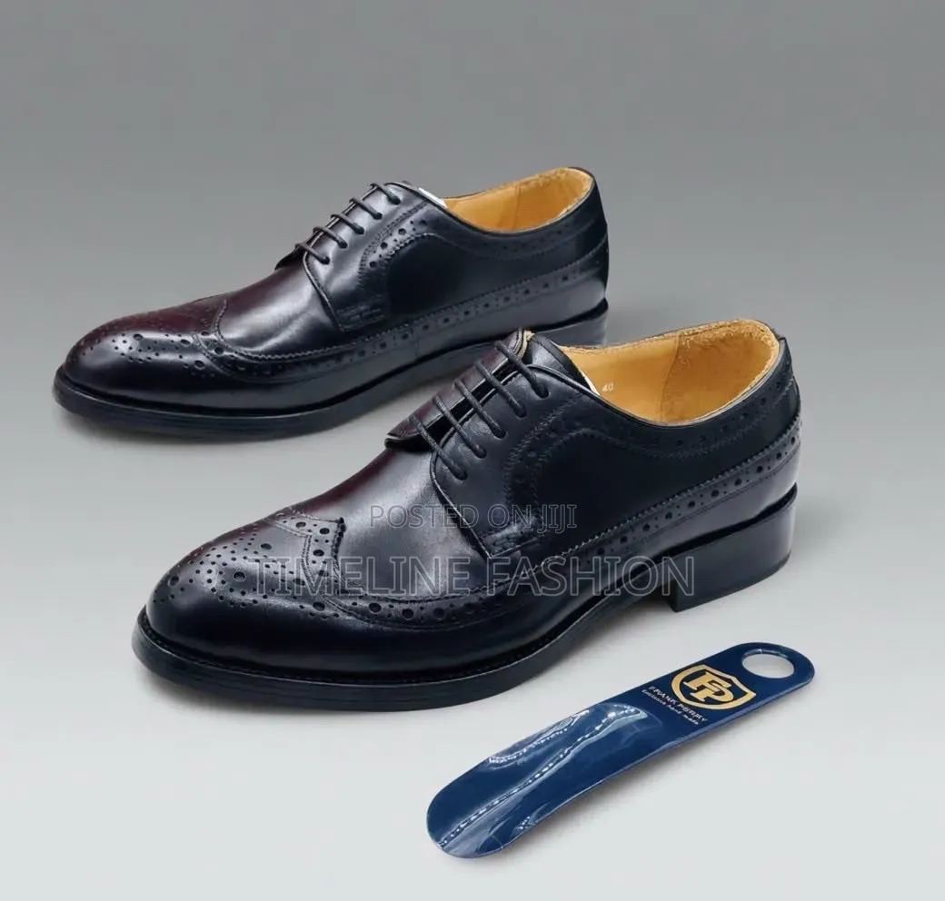Flap Lace Men's Black Leather Shoes by Frank Perry