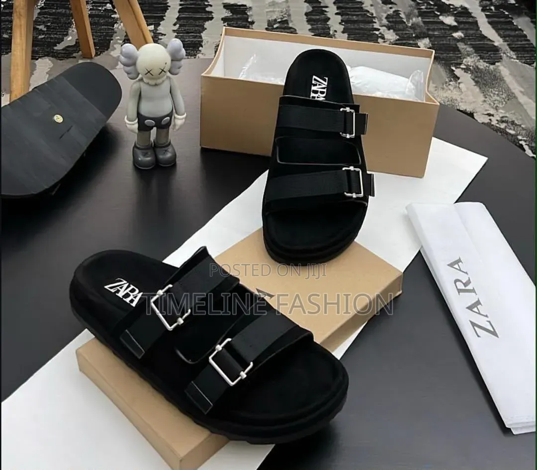 Zara Men's Double Strap Slippers Blue and Black