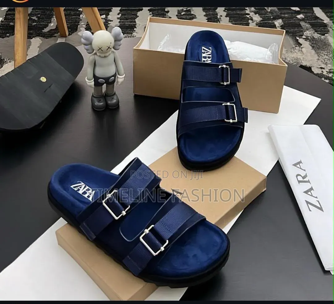 Zara Men's Double Strap Slippers Blue and Black