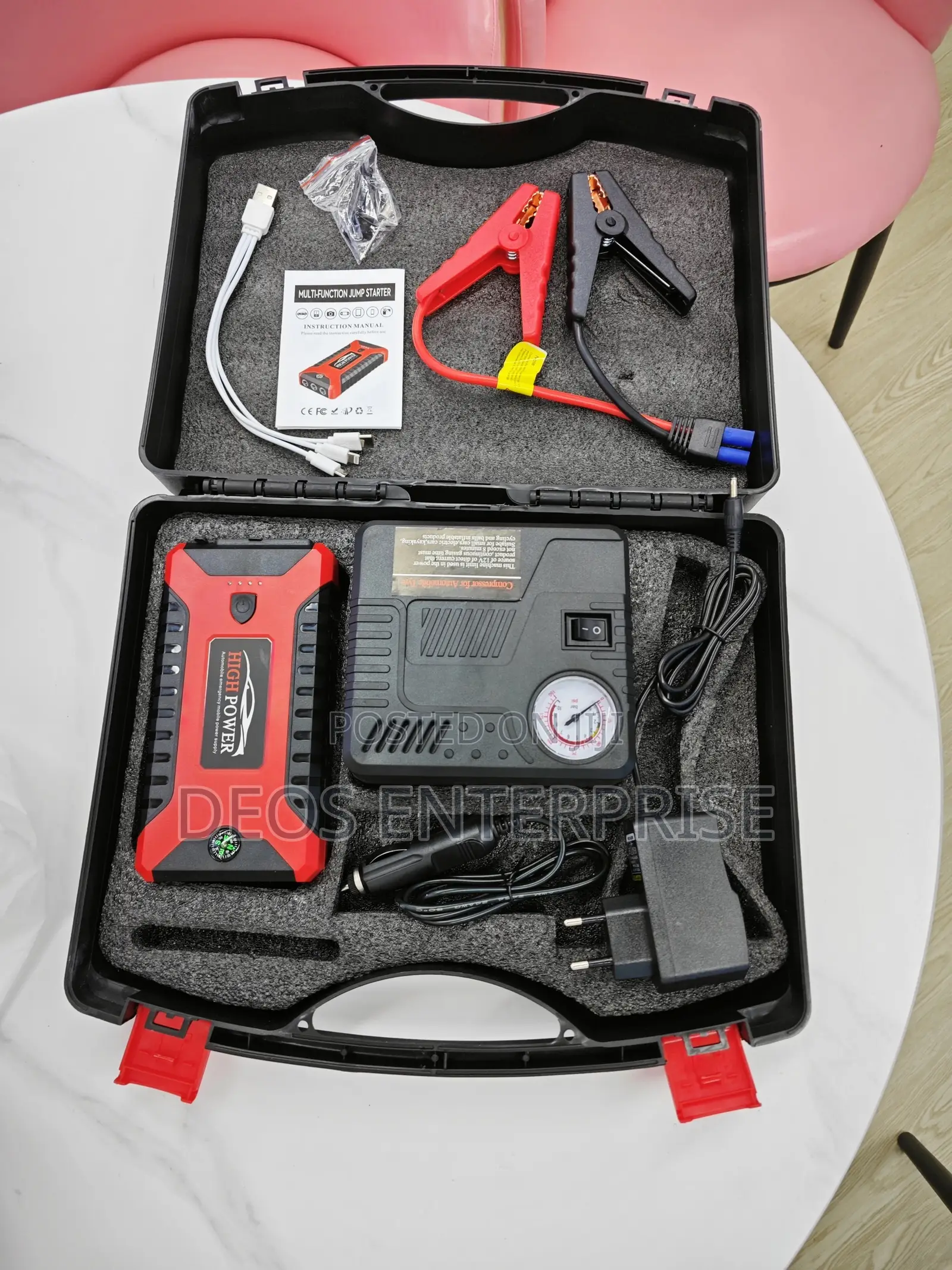 Jump Starter Emergency Kit Air Pump USB Power Bank LED