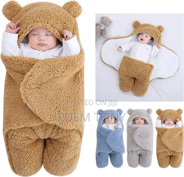 Fluffy Sherpa Hooded Teddy Bear Swaddle Wrap Blanket