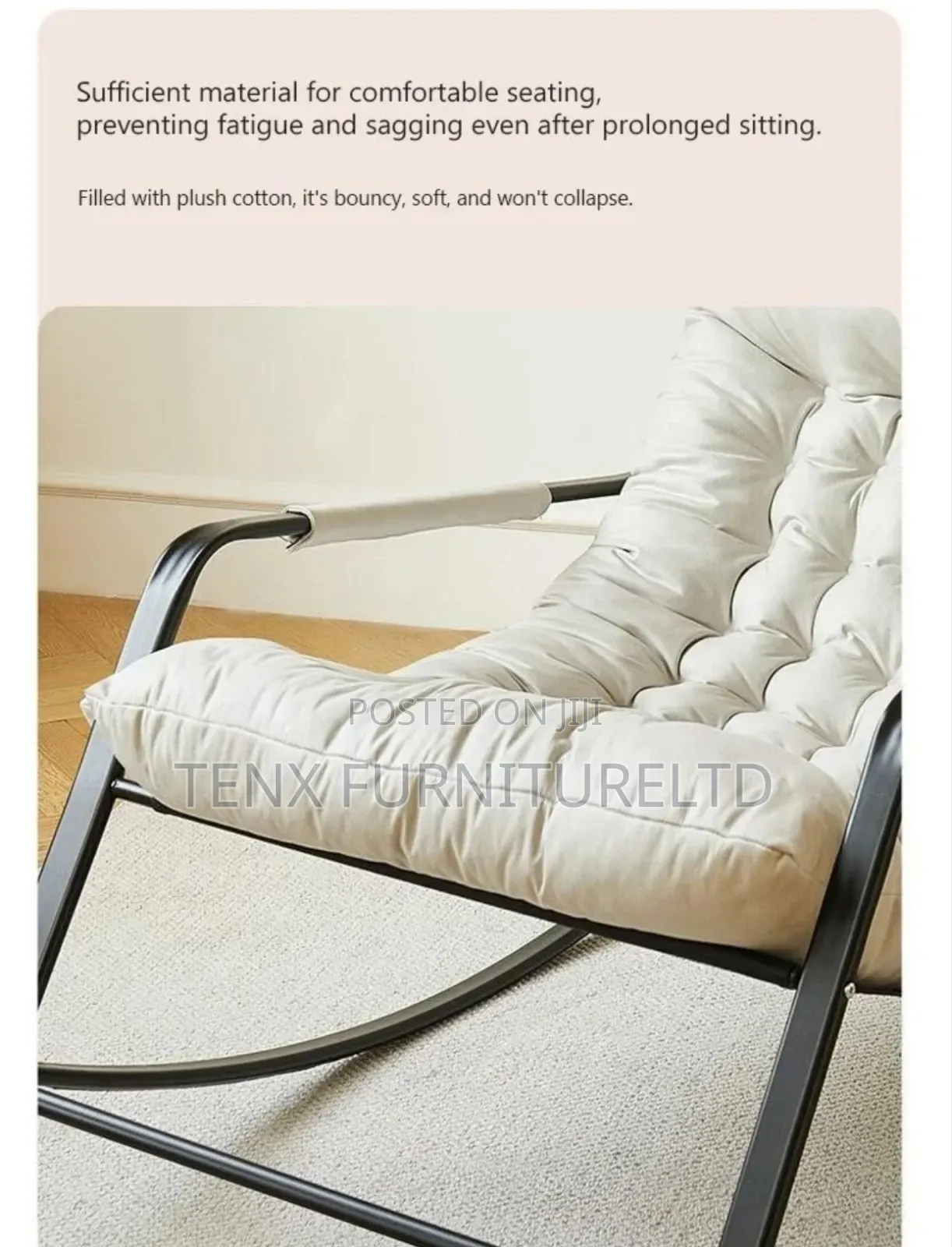 Rocking Chair With Side Pocket Anti-Tip Metal Base -
