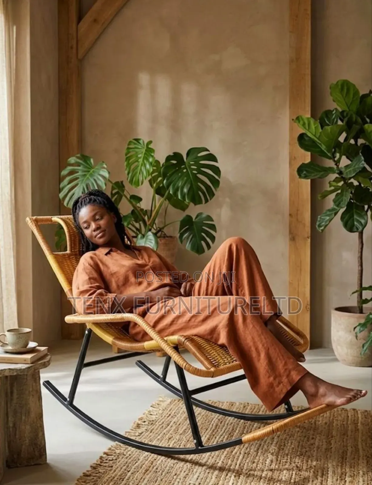Rattan Style Rocking Chair With Footrest - Hand-Woven