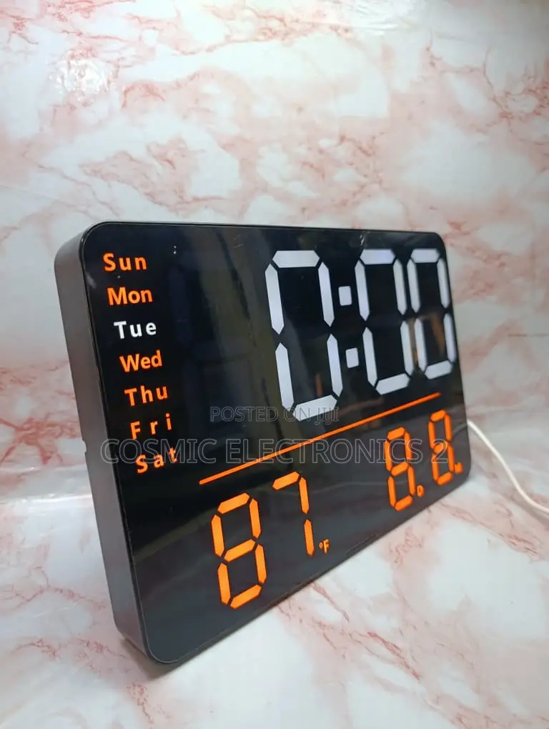 LED Digital Wall Clock With Large Display, Temperature Humidity