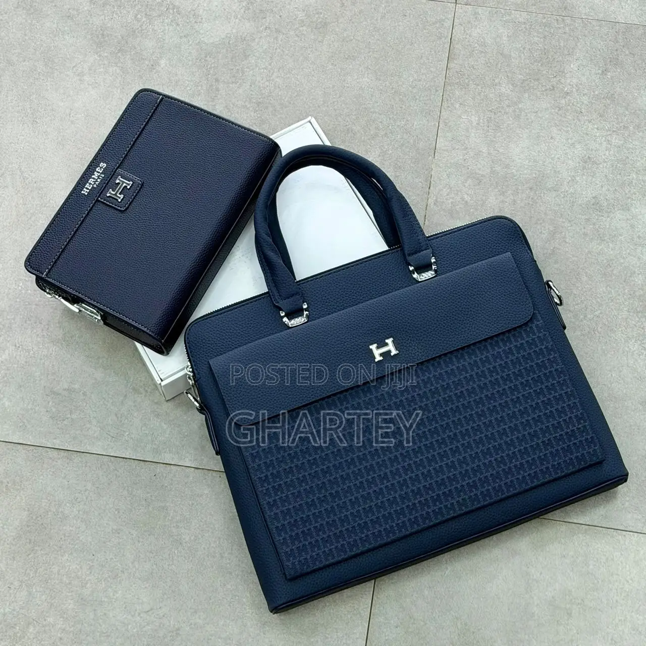 Luxury H Men’s 2-Piece Business Bag Set – Briefcase Handbag | Black