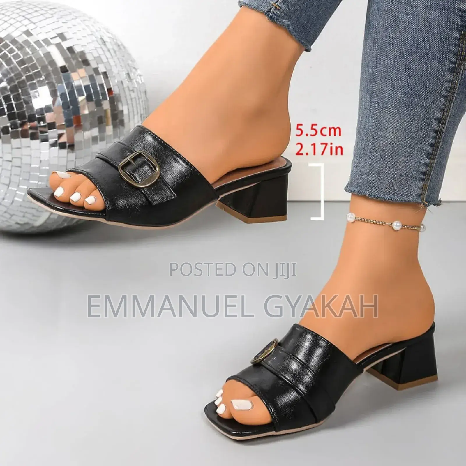 Premium Quality Ladies Chunky Heel Buckle Slippers