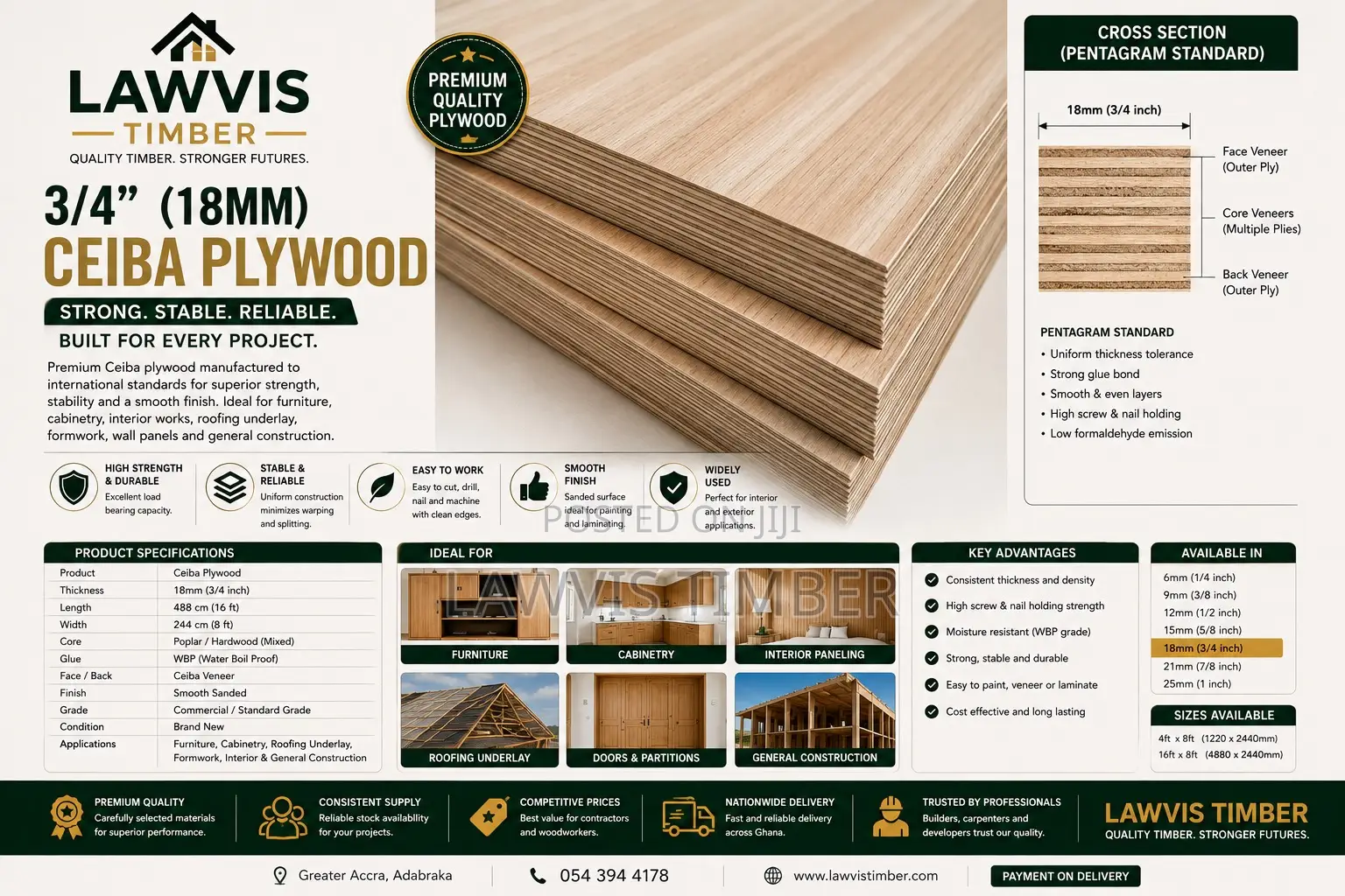18mm (3/4”) Ceiba Plywood Strong
