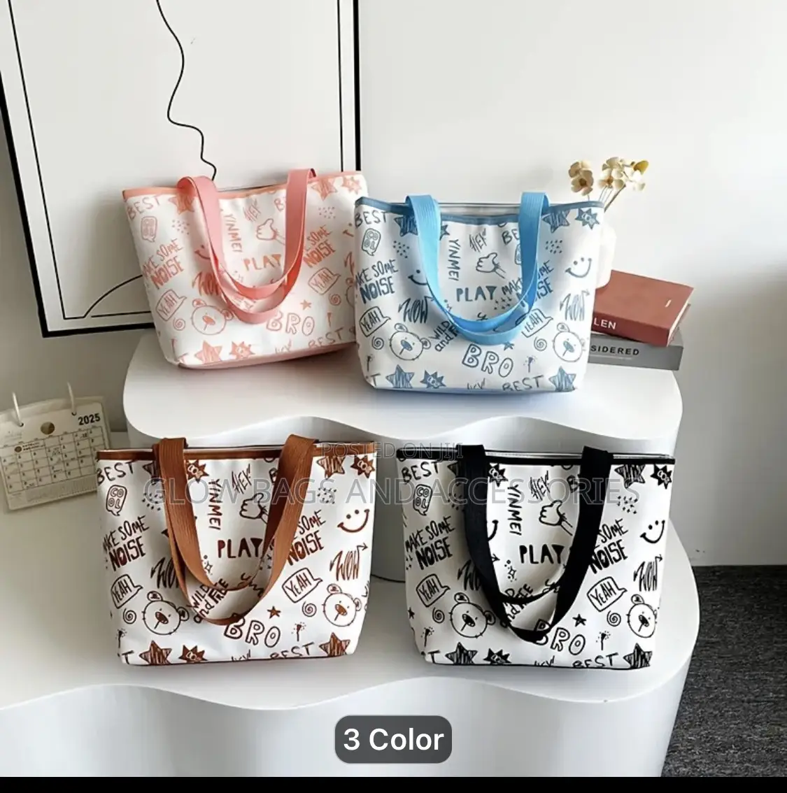 Cartoon Doodle Print Tote Bag