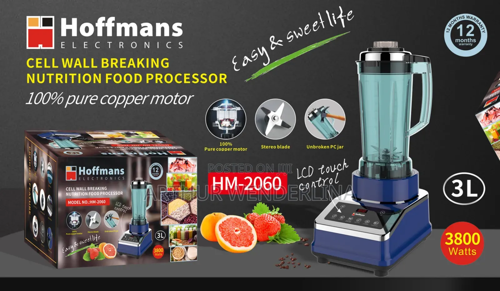 Hoffmans 3L Giant Capacity Commercial Blender Digital Timer Control
