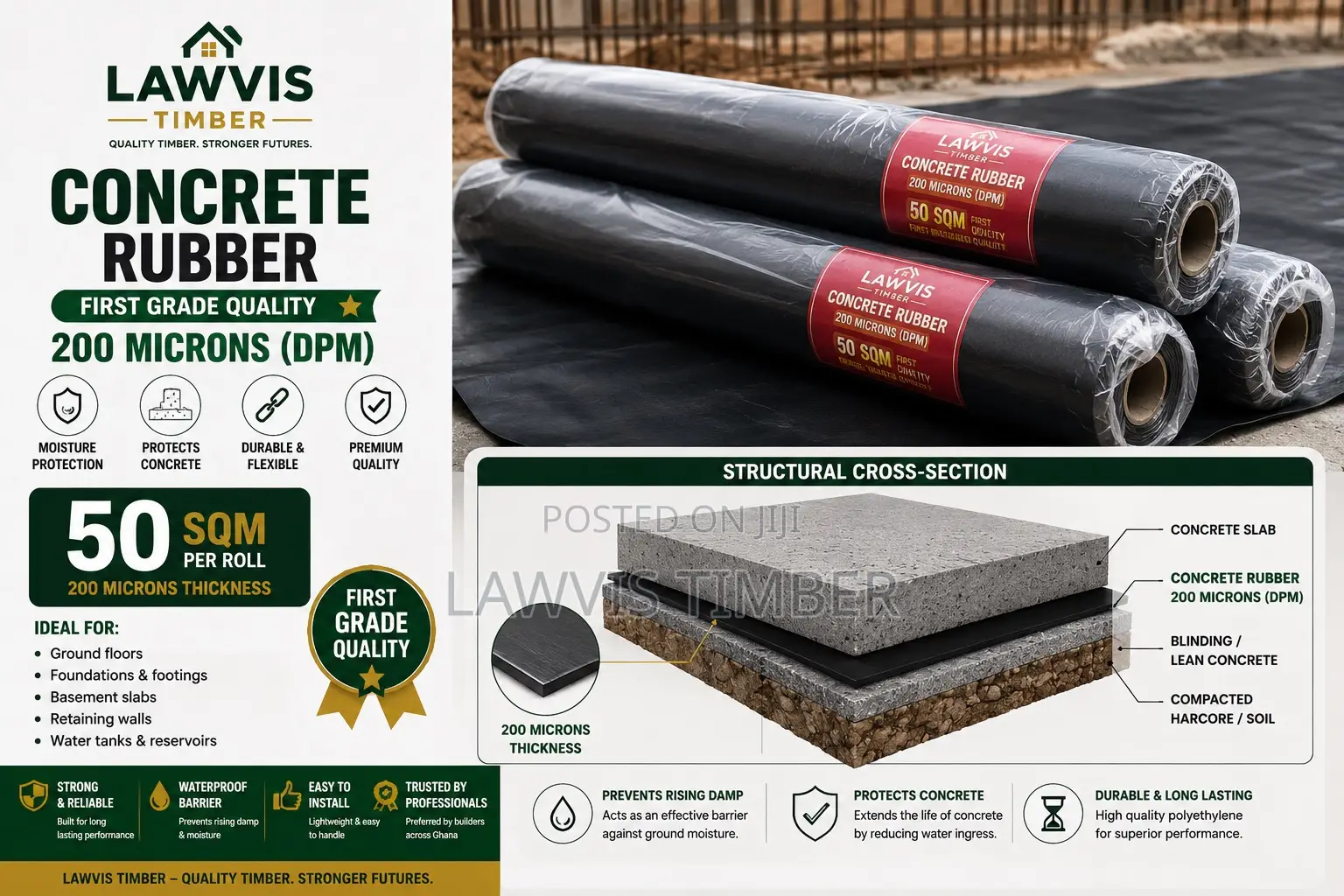 Concrete Rubber (DPM) | 200 Microns | 50 M2 Roll | First Grade