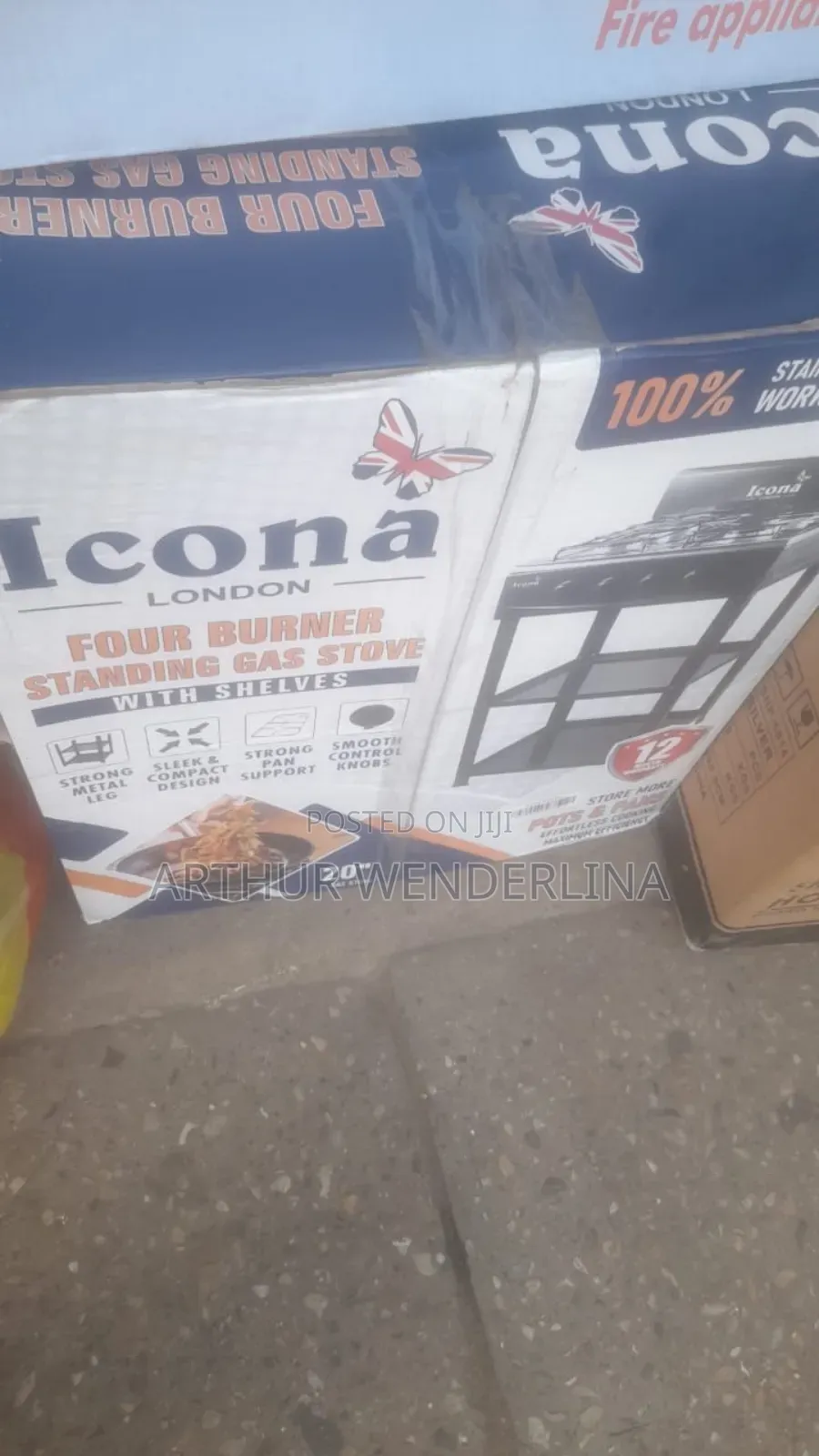 Icona 4-Burner Standing Gas Stove With Leg Shelves