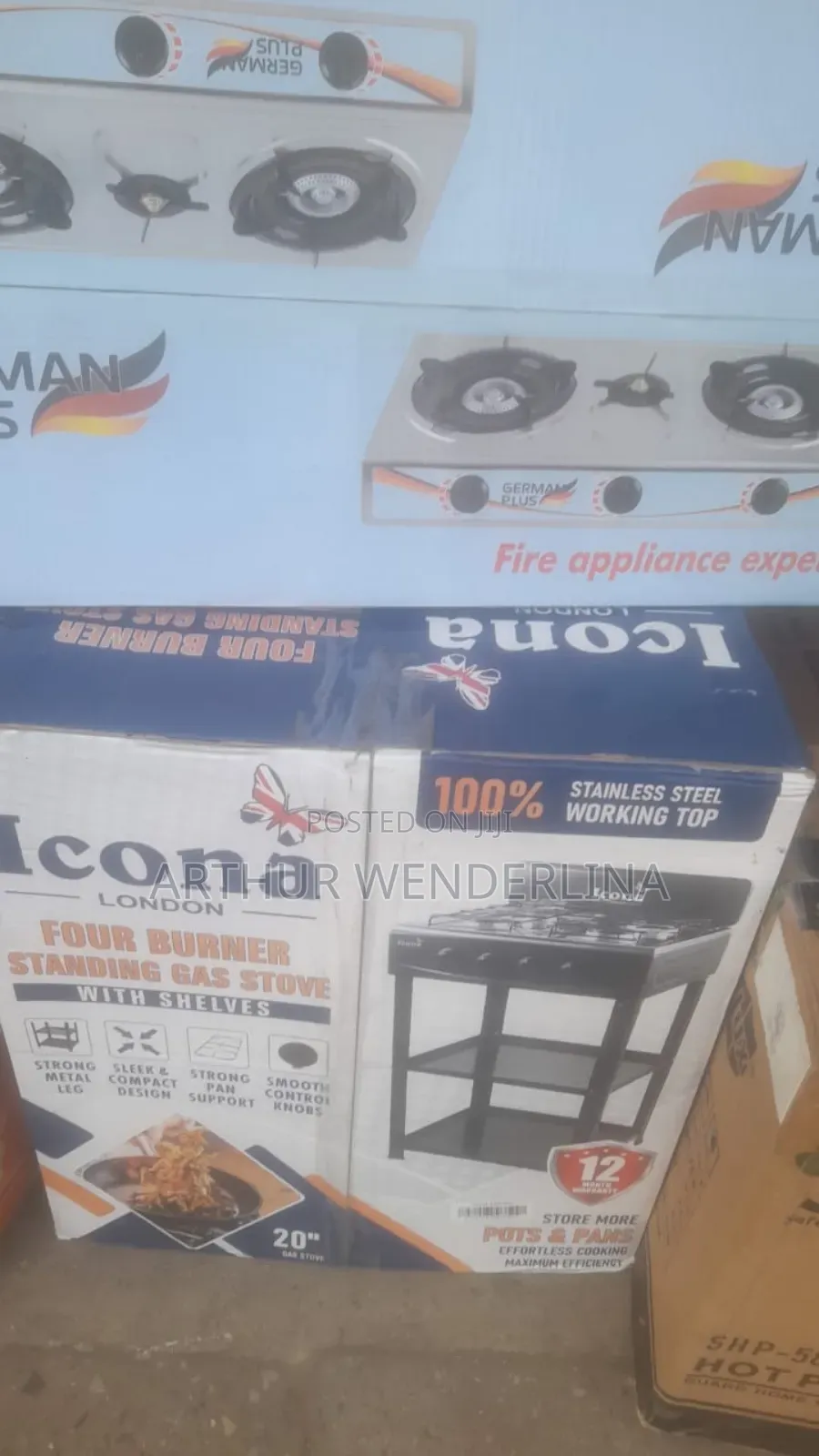 Icona 4-Burner Standing Gas Stove With Leg Shelves