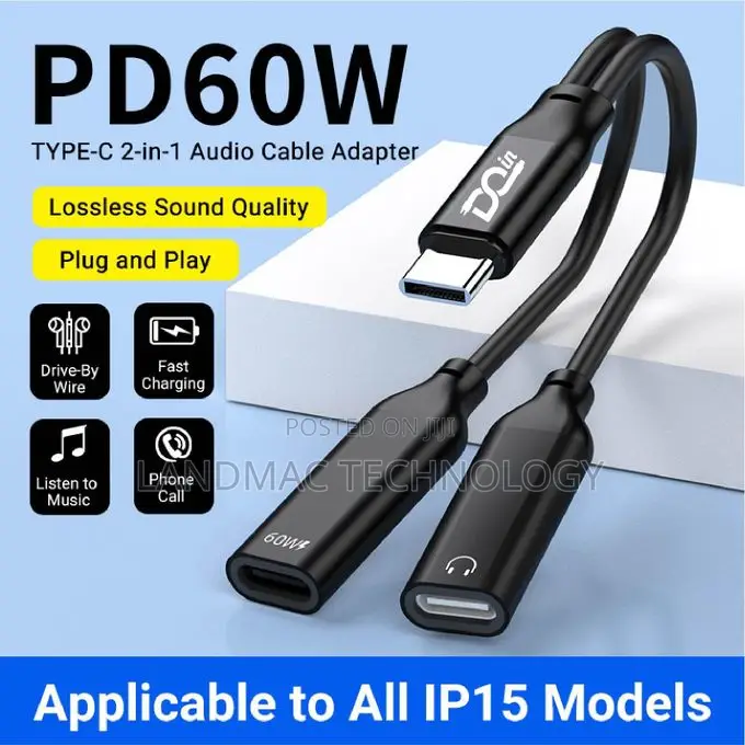 2-in-1 USB-C Earphone + Charging Adapter for 3.5mm