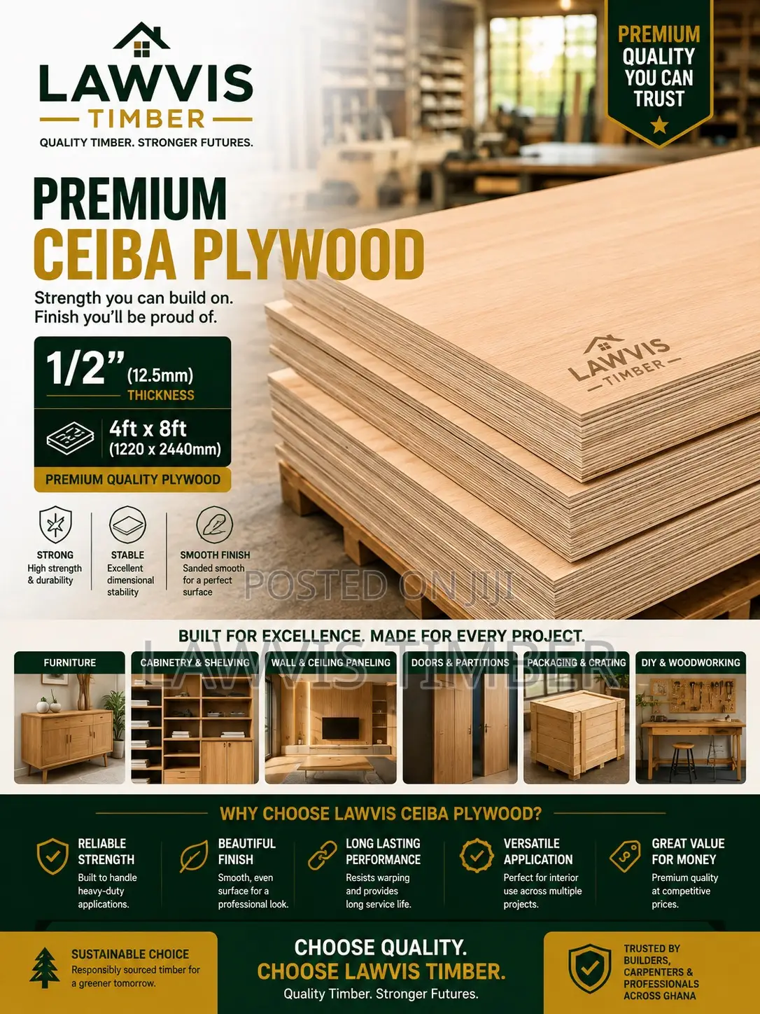 1/2” Ceiba Plywood | 12.5 Mm | Smooth, Strong Reliable