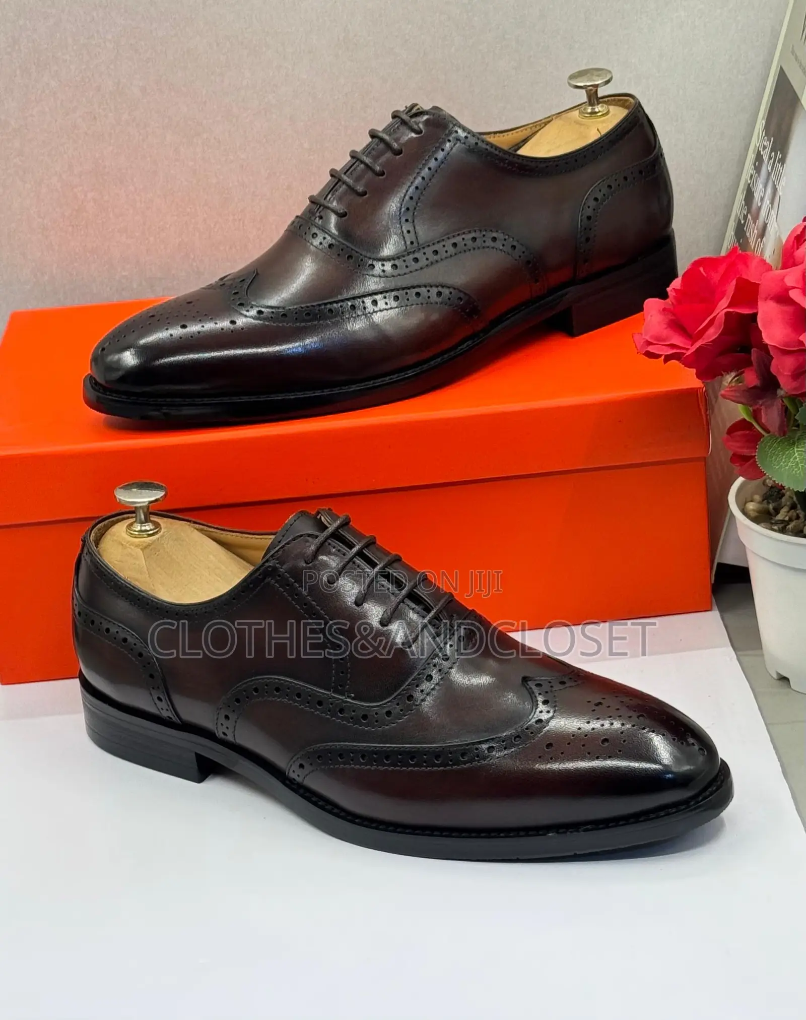 Dark Brown Wingtip Oxford Shoes Feature Intricate Brogue Detailing.