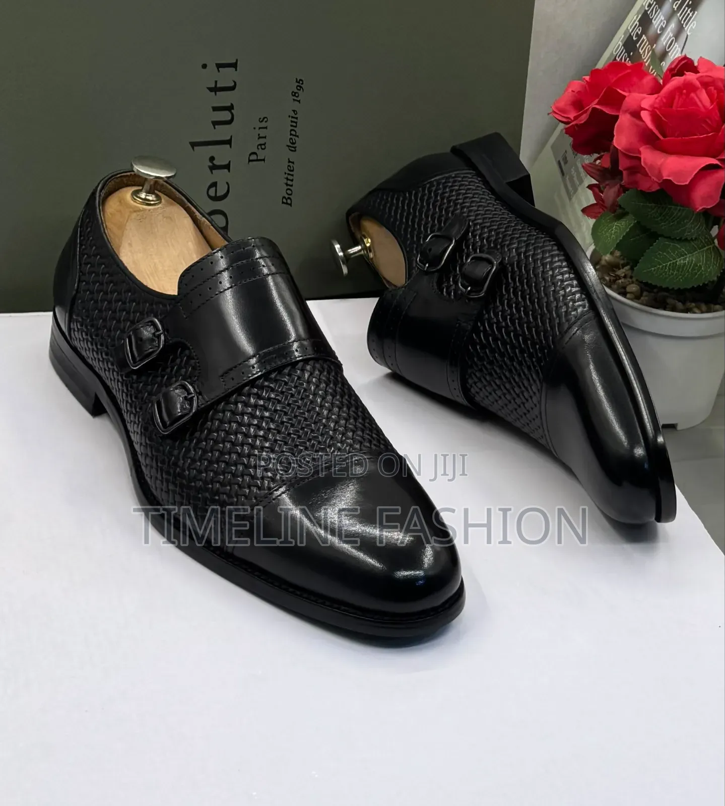 Genuine Leather Berluti Men's Monk Strap Shoes 39-46 Black