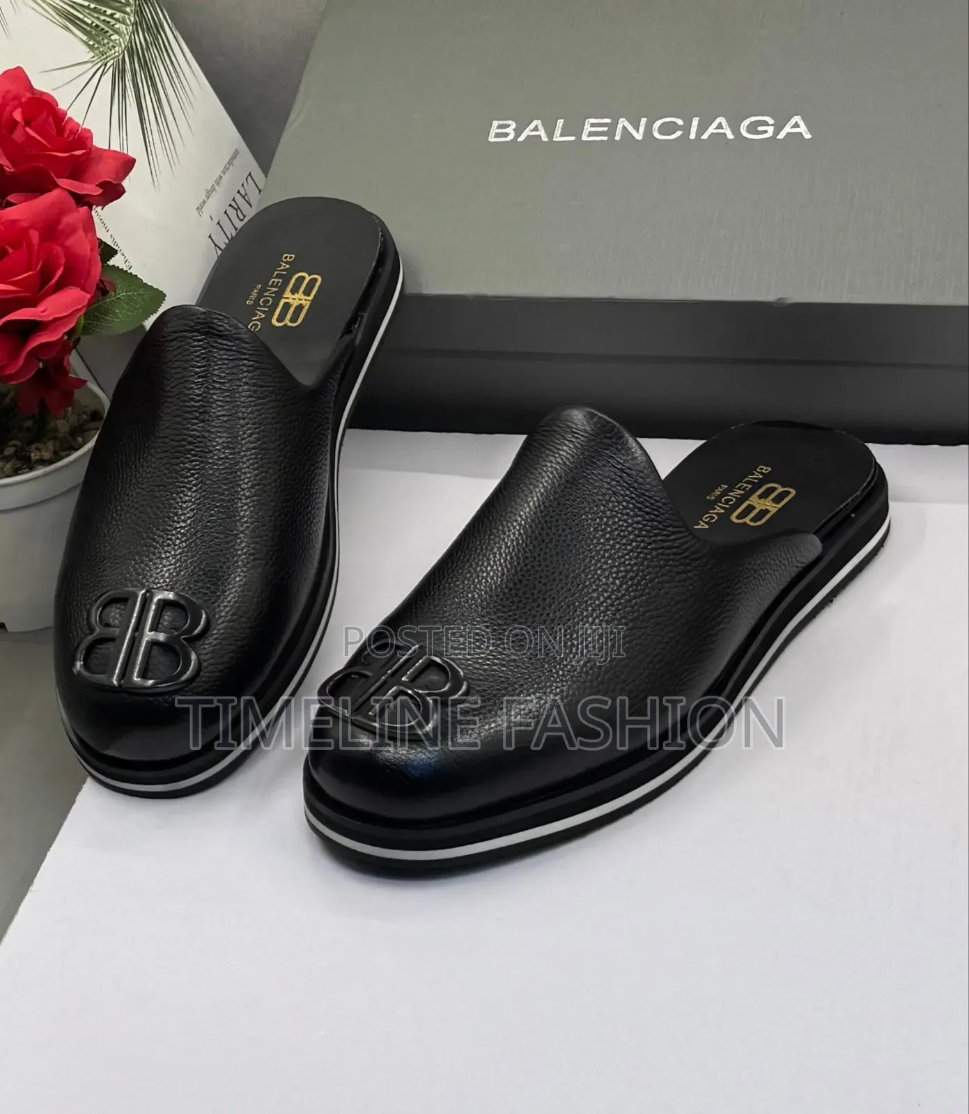 Quality Balenciaga Black Leather Men's Half Shoes