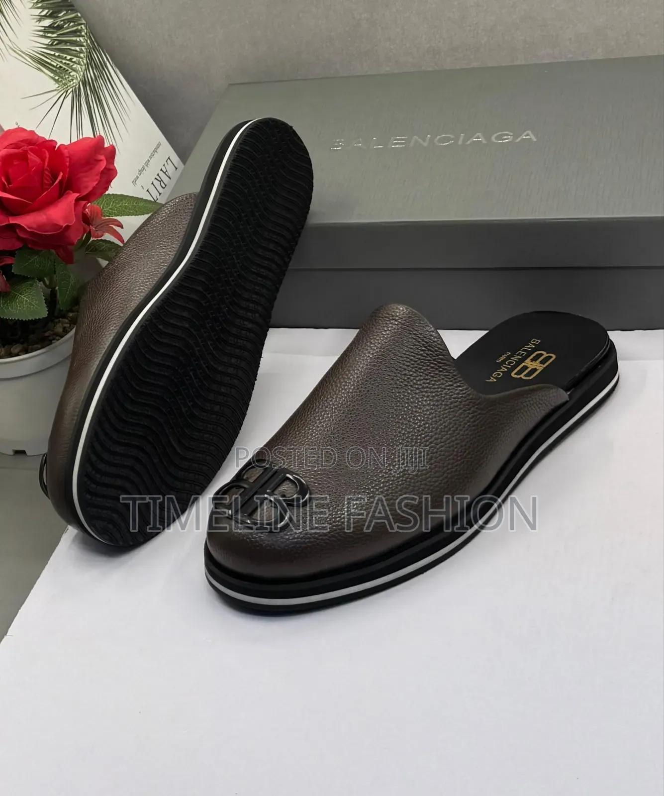 Coffee Brown Balenciaga Men's Stylish Leather Half Shoes