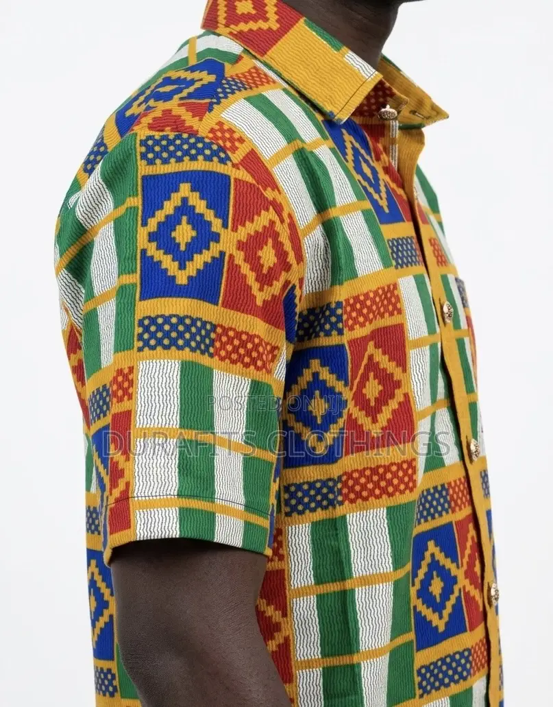 Men’s Kente Patchwork African Print Short-Sleeve Shirt